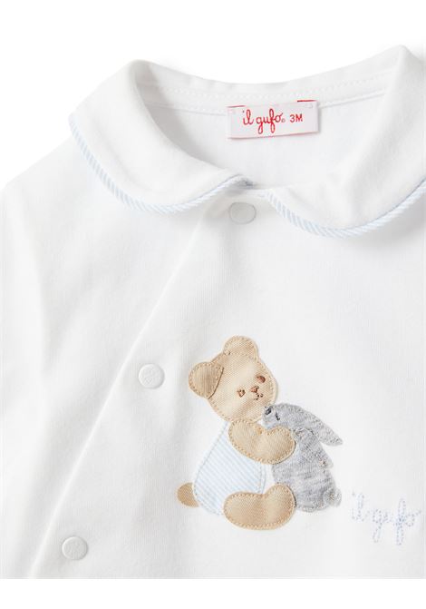 White and Light Blue Sleepsuit With Teddy Bear Motif IL GUFO | P23TP329M00320141