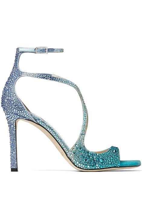 Azia 95 Sandal In Blue Peacock With Crystals JIMMY CHOO | AZIA 95 DKXPEACOCK/SMOKE GREEN/SMOKY BLUE