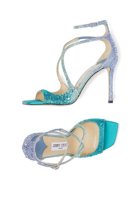 Azia 95 Sandal In Blue Peacock With Crystals JIMMY CHOO | AZIA 95 DKXPEACOCK/SMOKE GREEN/SMOKY BLUE