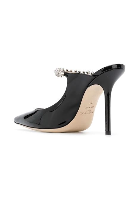 Black Patent Leather 100 Bing Mules with Crystal Strap JIMMY CHOO | BING 100 PATBLACK