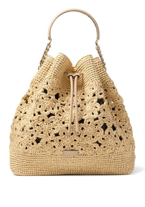 Natural Crochet Maxi Bon Bon Bucket Bag JIMMY CHOO | BON BON BUCKET MAXI BXBNATURAL/LIGHT GOLD