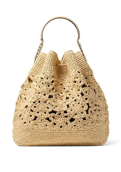 Natural Crochet Maxi Bon Bon Bucket Bag JIMMY CHOO | BON BON BUCKET MAXI BXBNATURAL/LIGHT GOLD
