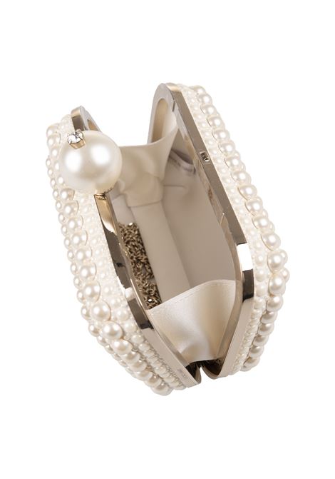 Micro Cloud White Suede Clutch Bag with All-Over Pearls JIMMY CHOO | CLOUD WUZWHIET/WHITE