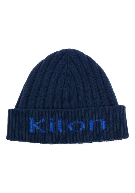 Dark Blue Ribbed Beanie With Logo On Turn-Up KITON | UCAPP18XC103202