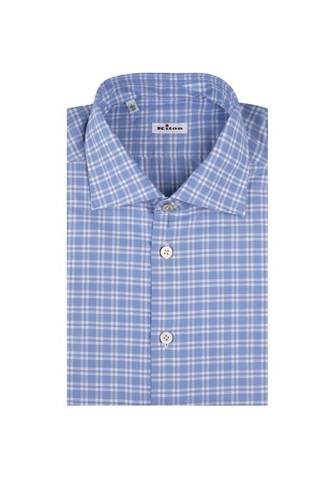 Camicia Azzurra Con Motivo Tartan Bianco KITON | UCCH0863608