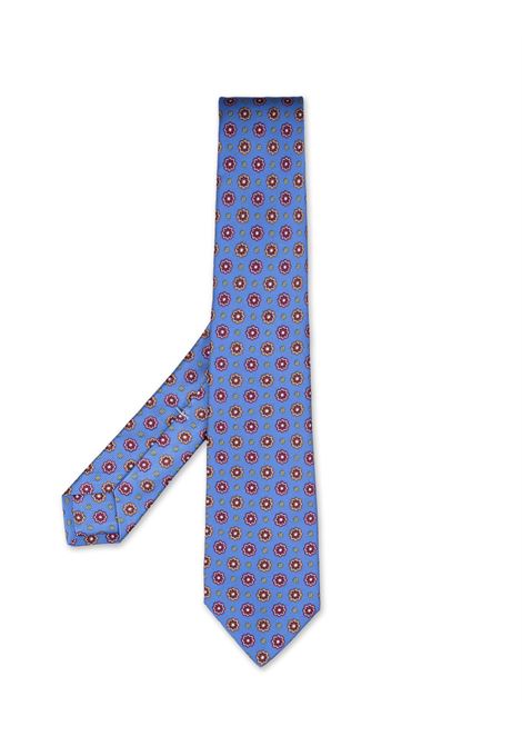Cravatta In Seta Azzurro Cielo Con Micro Fiori Rossi e Gialli KITON | UCRVKRC07H6201