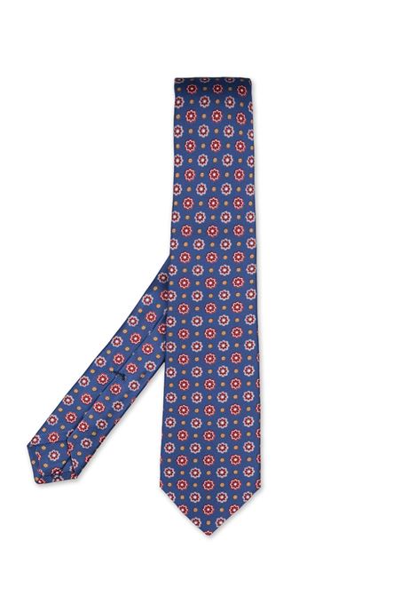 Cravatta In Seta Blu Con Micro Fiori Rossi e Azzurri KITON | UCRVKRC07H6203