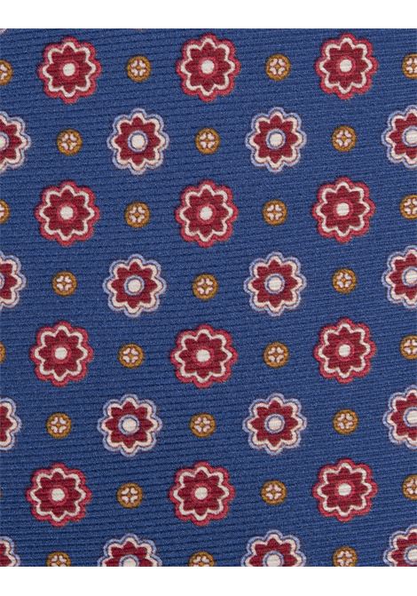 Cravatta In Seta Blu Con Micro Fiori Rossi e Azzurri KITON | UCRVKRC07H6203