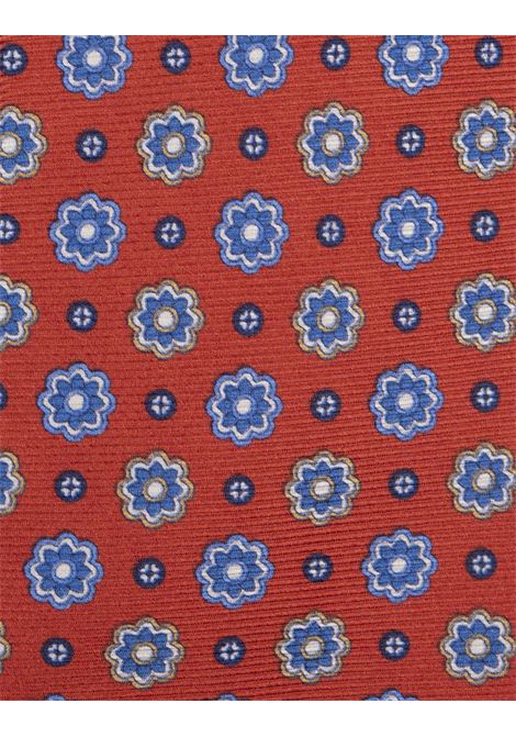 Cravatta In Seta Rossa Con Micro Fiori Gialli e Azzurri KITON | UCRVKRC07H6205