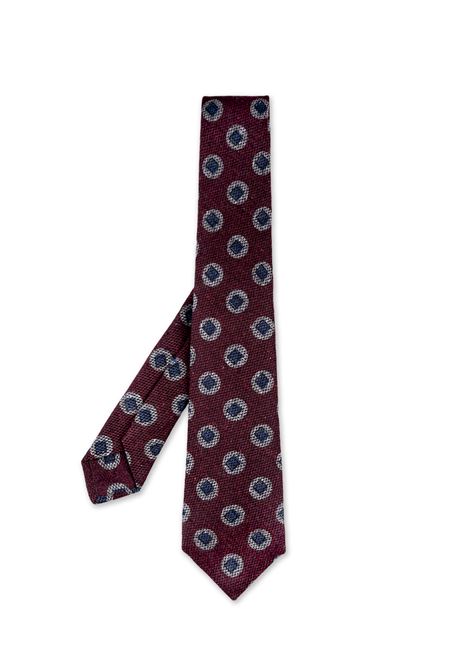 Cravatta Rosso Scuro Con Pattern Geometrico Bianco e Blu KITON | UCRVKRC08H0307
