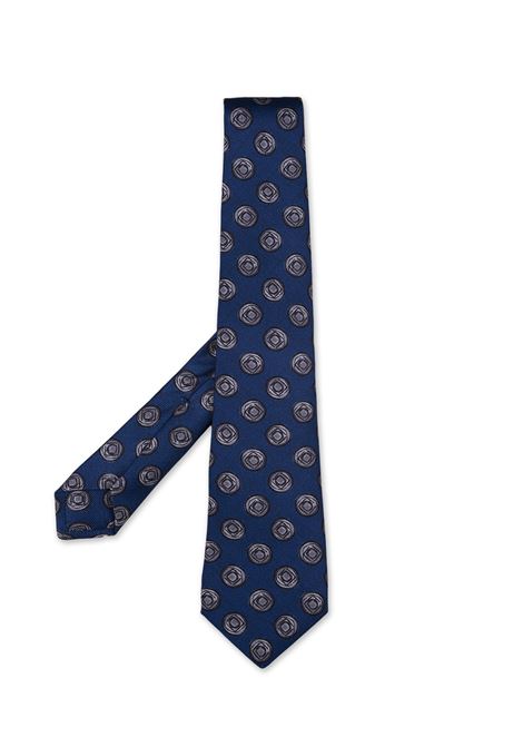Cravatta In Seta Blu Navy Con Pattern Grigio KITON | UCRVKRC08H1603