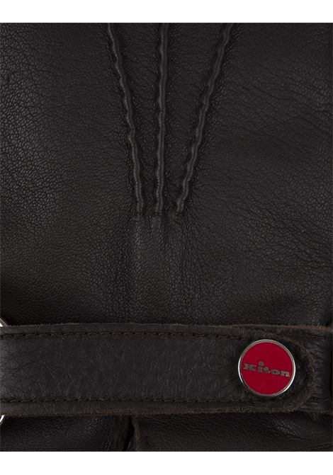 Dark Brown Leather and Cashmere Gloves KITON | UGU023XC102402