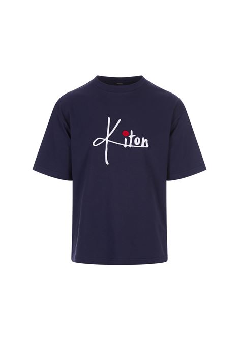 Dark Blue T-Shirt With Kiton Signature KITON | UMK030203