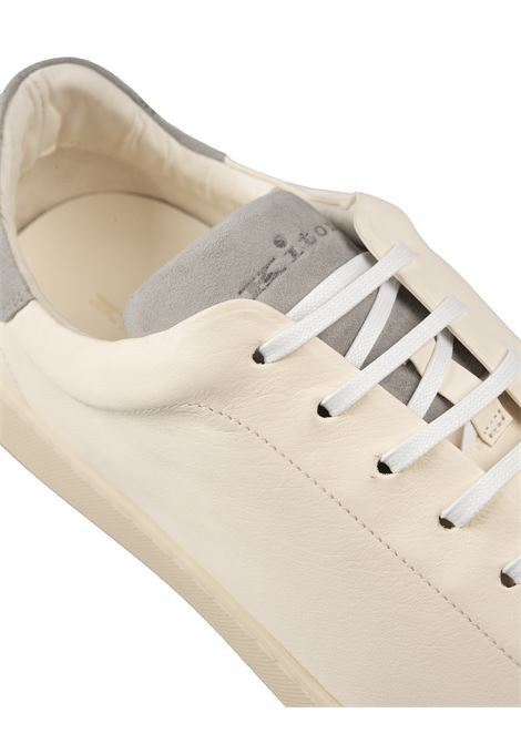 Cream Leather and Suede Grey Sneakers KITON | USSTEN2NX002205