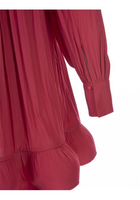 Short Dress In Watermelon Charmeuse With Long Sleeves And Ruffles LANVIN | RW-DR0026-4778-A23594