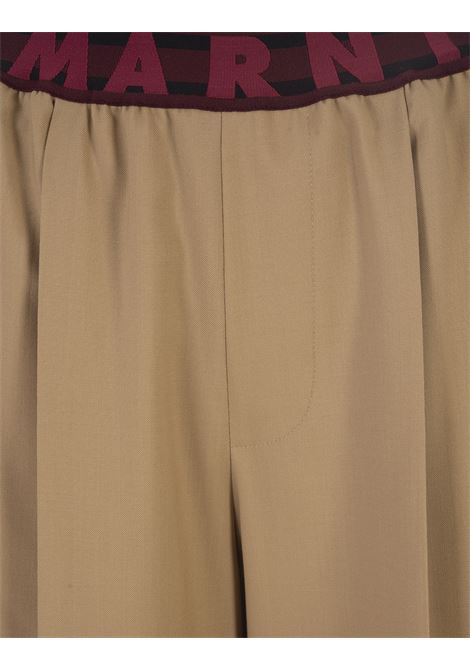 Pantaloni Svasati In Lana Beige Con Logo In Vita MARNI | PAMA0428U0-TW83900W75