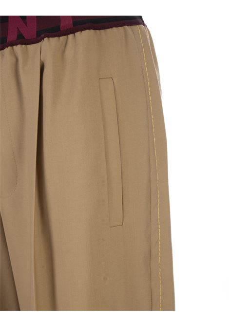 Beige Wool Flared Trousers With Logo Waistband MARNI | PAMA0428U0-TW83900W75
