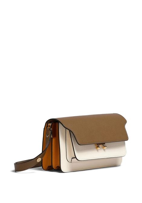 White And Brown East/West Trunk Bag In Saffiano Leather MARNI | SBMP0121U1-LV520Z649M