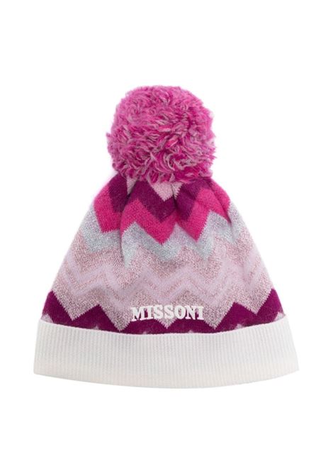 Pink Beanie With Chevron Pattern and Pompon MISSONI KIDS | MT0A97-W0012999