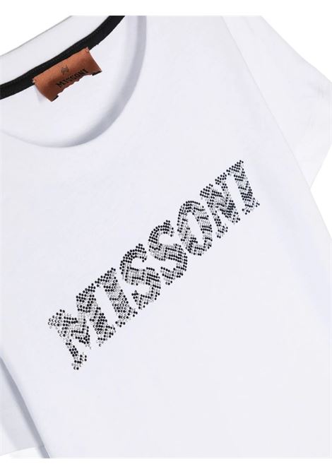 White T-Shirt With Chevron Motif Rhinestone Logo MISSONI KIDS | MT8A41-J0177100NE