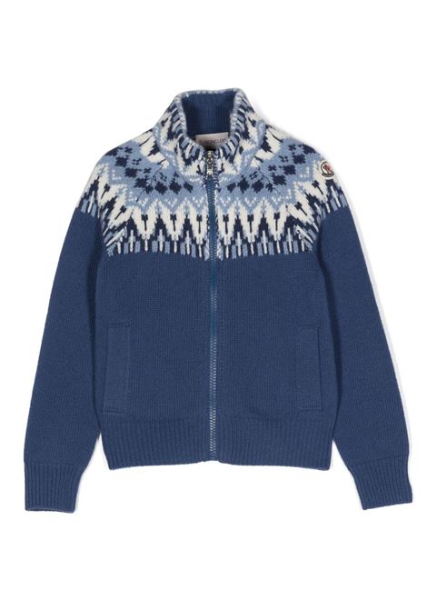 Blue Zipped Cardigan With Nordic Pattern MONCLER ENFANT | 9B000-02 M1241F70