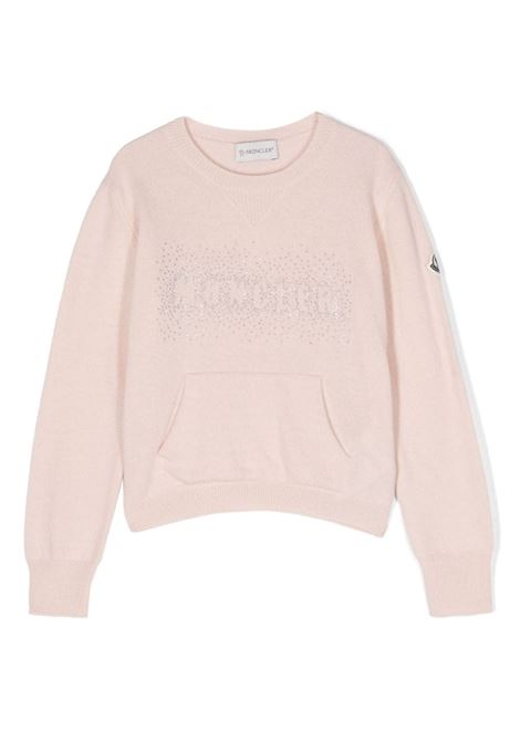 Pink Wool Sweater With Crystals Logo MONCLER ENFANT | 9C000-09 M1241503