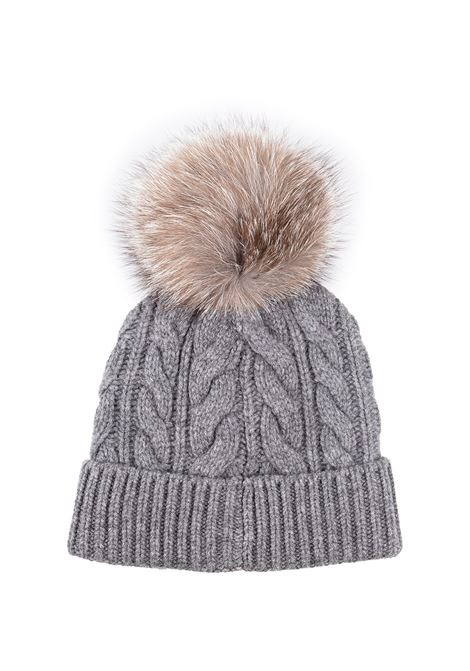 Gray Braided Beanie With Fox Pompon MONCLER GRENOBLE | 3B000-09 A0069985