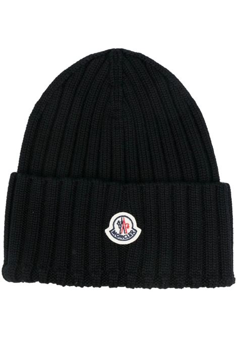 Black Wool Beanie With Logo Patch MONCLER | 3B000-36 A9327999