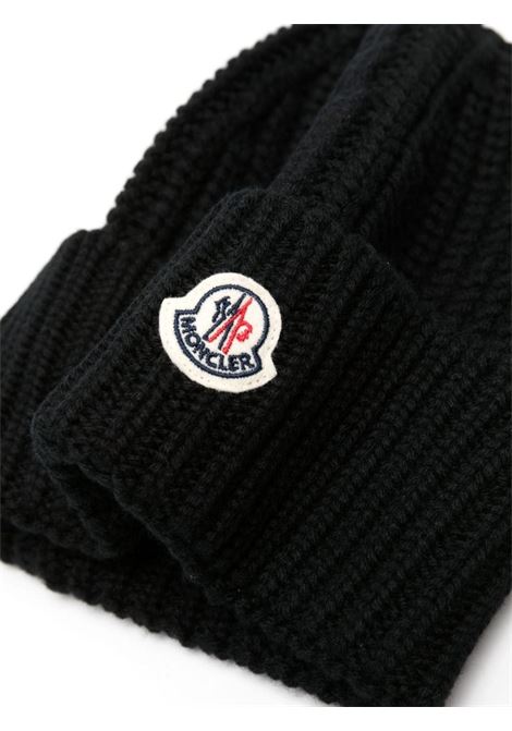 Black Wool Beanie With Logo Patch MONCLER | 3B000-48 M1131999