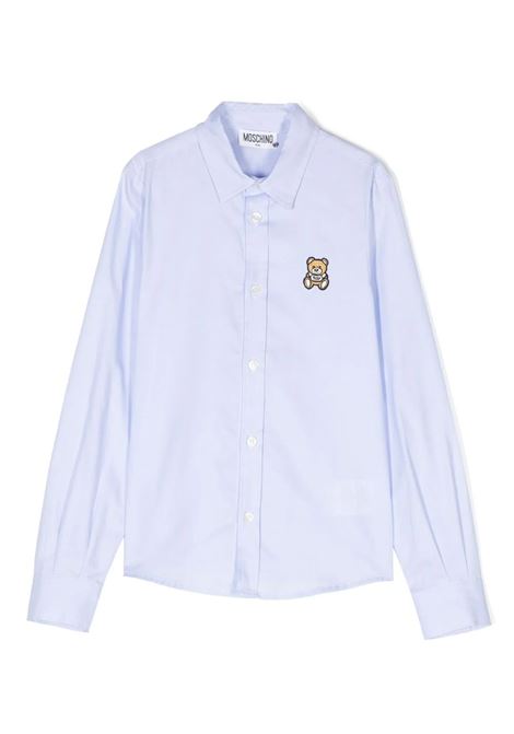 Light Blue Oxford Cotton Shirt With Teddy Patch MOSCHINO KIDS | H8C002LNE0640093