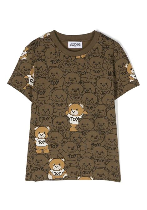 T-Shirt Verde Kaki Con Teddy All-Over MOSCHINO KIDS | HUM04GLAB8484554