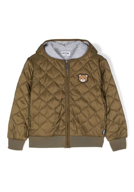 Khaki Green Quilted Bomber Jacket With Teddy Bear Patch MOSCHINO KIDS | HUS046L3A7530791
