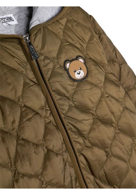 Khaki Green Quilted Bomber Jacket With Teddy Bear Patch MOSCHINO KIDS | HUS046L3A7530791