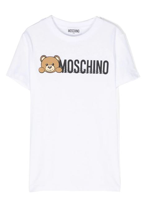 T-Shirt Teddy Logo Bianca MOSCHINO KIDS | HWM03ULAA3410101