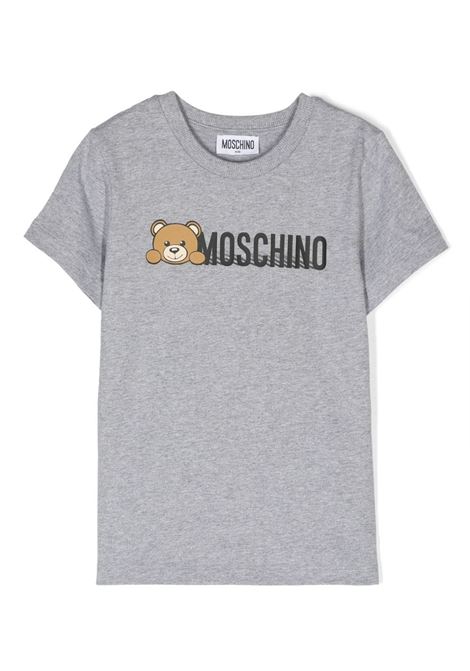 T-Shirt Teddy Logo Grigia MOSCHINO KIDS | HWM03ULAA3460901