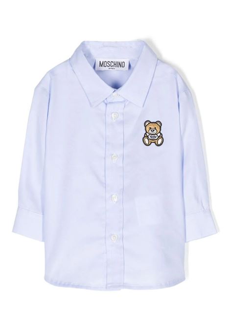Camicia In Cotone Oxford Azzurro Con Teddy Patch MOSCHINO KIDS | MSC002LNE0640093