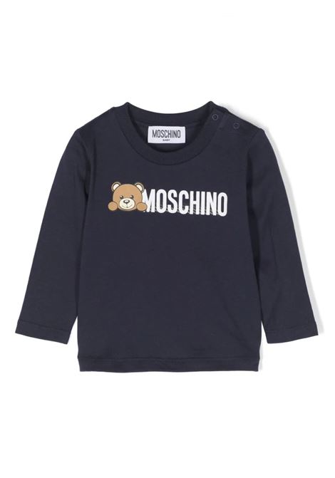 T-Shirt a Maniche Lunghe Teddy Logo Blu MOSCHINO KIDS | T-Shirts | MTO00DLAA0140016
