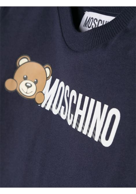 T-Shirt a Maniche Lunghe Teddy Logo Blu MOSCHINO KIDS | MTO00DLAA0140016