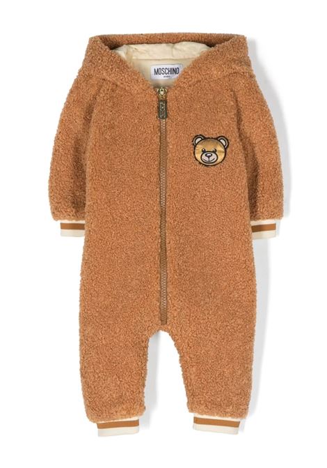 Moschino Teddy Bear Zip-Up Romper With Hood In Caramel Colour MOSCHINO KIDS | MUT03ELIA0020093