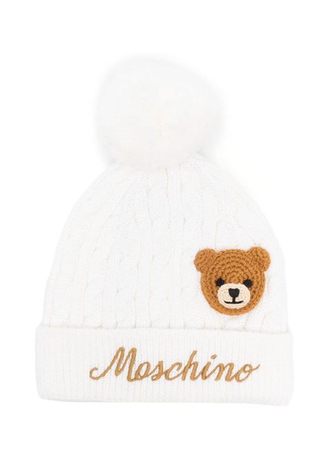 Moschino Teddy Bear Beanie in White with Pompon MOSCHINO KIDS | MUX04GLHE4510063