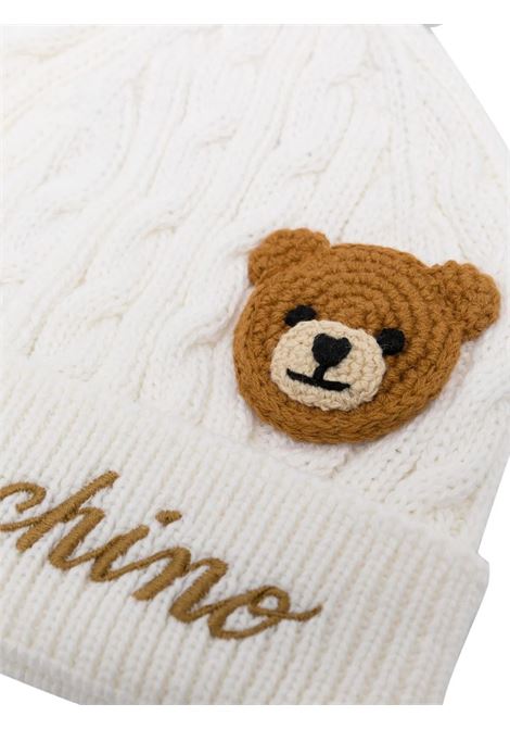 Moschino Teddy Bear Beanie in White with Pompon MOSCHINO KIDS | MUX04GLHE4510063