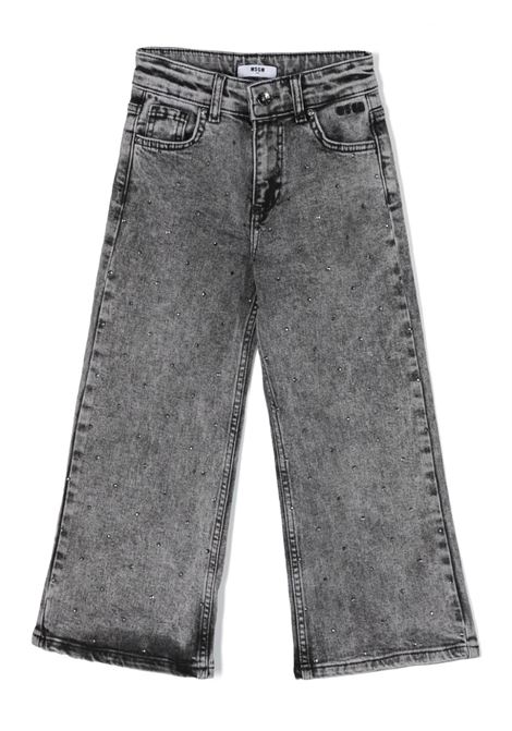 Wide-Leg Jeans In Grey Denim With Rhinestones MSGM KIDS | F3MSJGDP049129