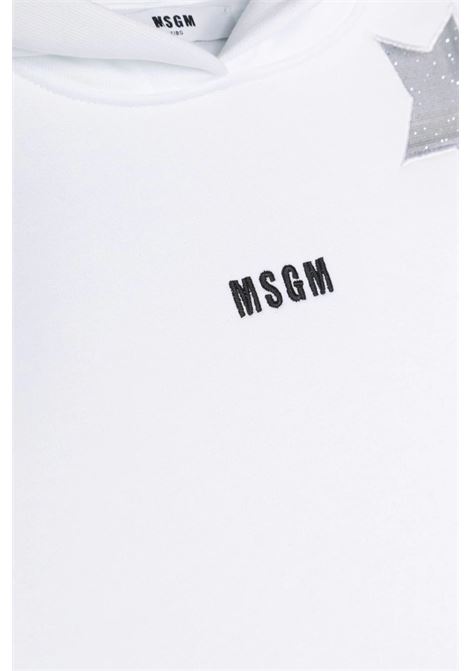 White Hoodie With Glitter Logo And Stars Print MSGM KIDS | F3MSJGHS008001