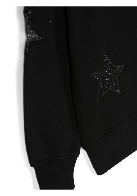 Black Hoodie With Glitter Logo And Stars Print MSGM KIDS | F3MSJGHS008110