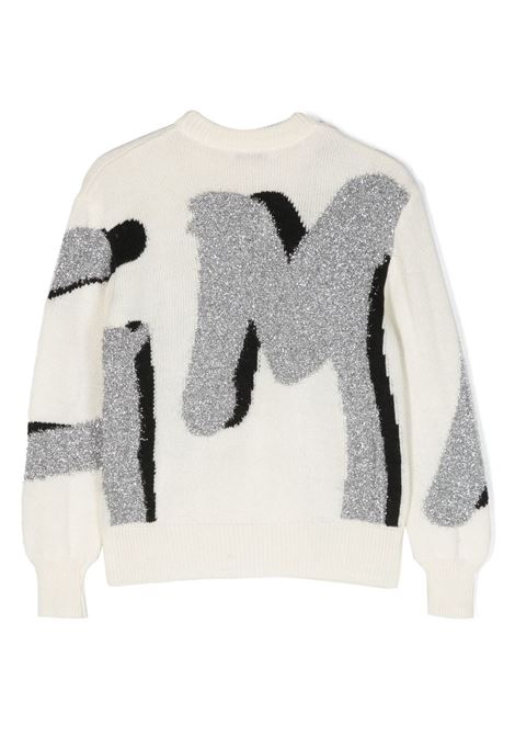 Ivory Sweater With Black and Silver Macro Logo MSGM KIDS | F3MSJGJP122013