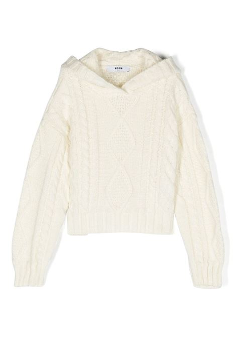 White Cable Knit Pullover With Hood MSGM KIDS | F3MSJGJP210013