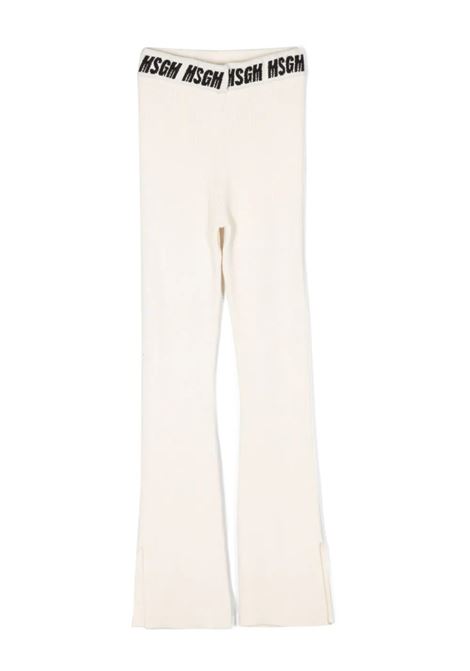 Cream Ribbed Trousers With Logo On Waist MSGM KIDS | F3MSJGPA070013