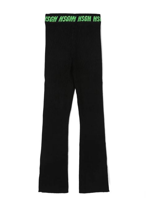 Black Ribbed Trousers With Logo On Waist MSGM KIDS | F3MSJGPA070110