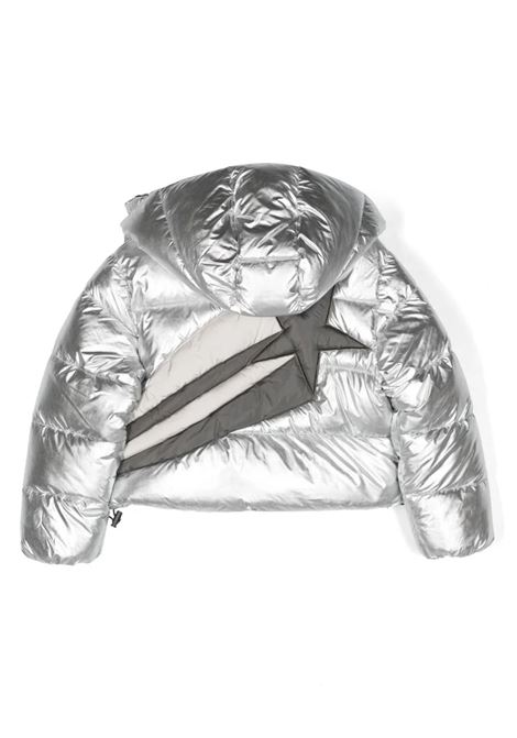 Silver Metallic Puffer Jacket With Logo and Star MSGM KIDS | F3MSJGPF003122