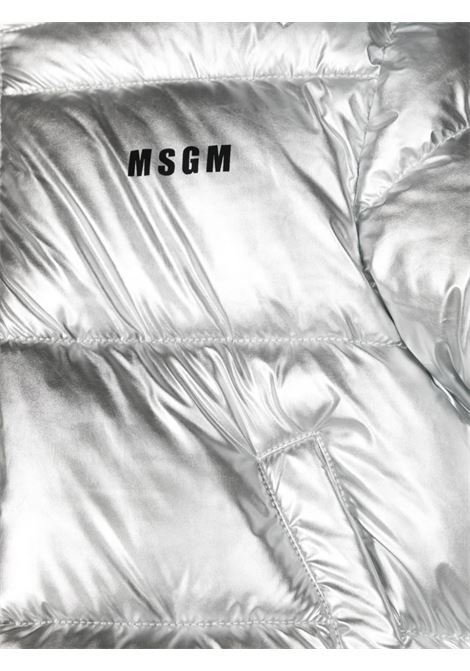 Silver Metallic Puffer Jacket With Logo and Star MSGM KIDS | F3MSJGPF003122